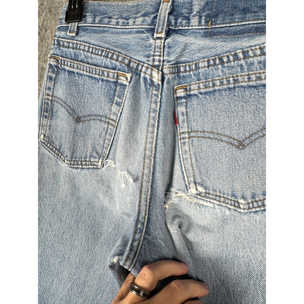 VINTAGE Levis 701 Jeans Womens 26 x 29 Blue Distressed Holes Made USA COOL! - Picture 7 of 14
